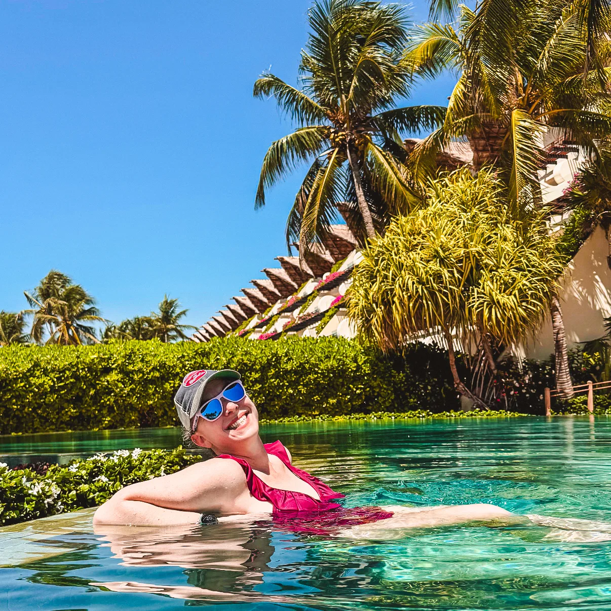 Deb at Grand Velas Riviera Maya in the Grand Class Adults only pool