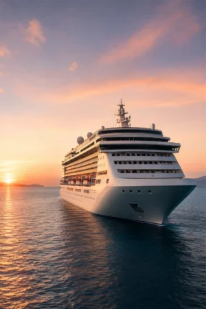 Luxury Cruise with a beautiful sunset behind
